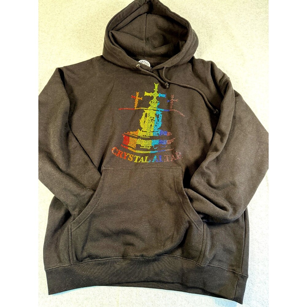 Independent Trading Co Black Hoodie Size L, Crystal Altar Rainbow Bedazzle #141‎